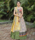 EILARA WOMEN'S GREEN COTTON SLUB BANDHEJ PATOLA FOIL PRINT DESIGNER FESTIVAL LEHENGA CHOLI