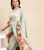 Kasee Women's Aqua-Blue Embellished Ethnic Motifs Sequinned Satin Saree With Unstitched Blouse Piece