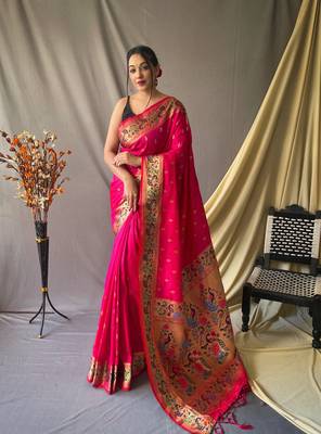 RANI PIMK TRENDY GOREGOUS PAITHANI SILK SAREE 1