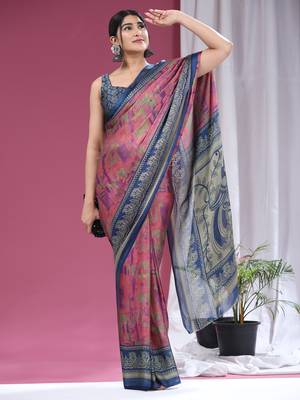  KIIRA PINK   Printed  Chiffon ART SIK SAREE 1