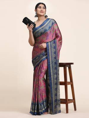  KIIRA PINK   Printed  Chiffon ART SIK SAREE 3