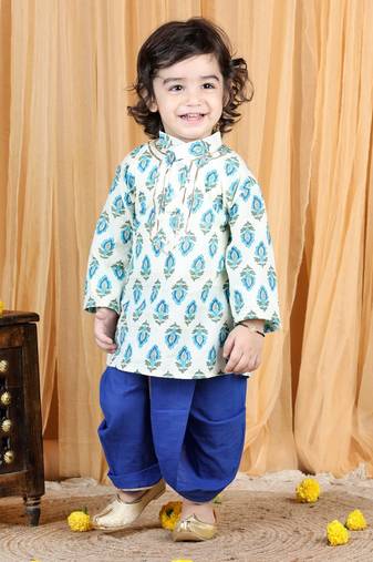 Kidcetra Kurta with contrast dhoti - Blue and white