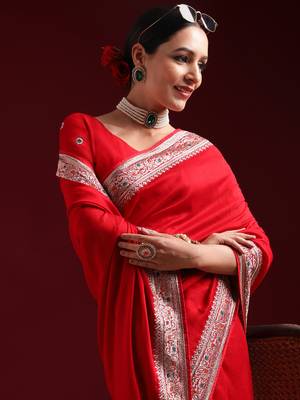 Kasee Women'S Cherry Embroidered Art Silk Saree With Unstitched Blouse Piece 1
