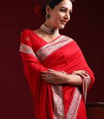 Kasee Women'S Cherry Embroidered Art Silk Saree With Unstitched Blouse Piece