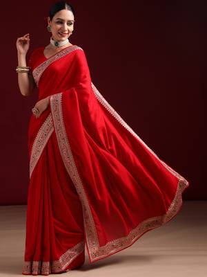 Kasee Women'S Cherry Embroidered Art Silk Saree With Unstitched Blouse Piece 3