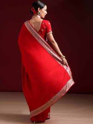 Kasee Women'S Cherry Embroidered Art Silk Saree With Unstitched Blouse Piece 4