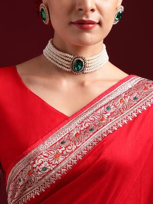 Kasee Women'S Cherry Embroidered Art Silk Saree With Unstitched Blouse Piece 5