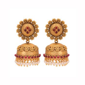 Women 24ct gold-plated hancrafted stone-studded jhumki 1