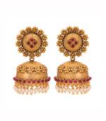 Women 24ct gold-plated hancrafted stone-studded jhumki