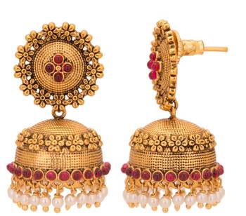 Women 24ct gold-plated hancrafted stone-studded jhumki 2