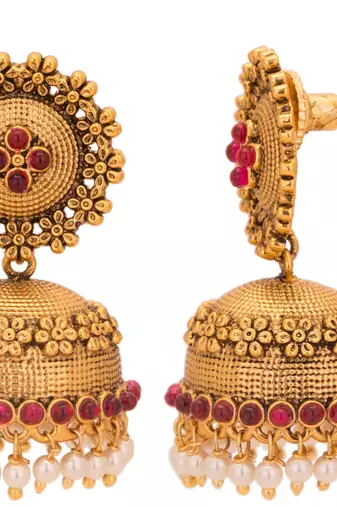 Women 24ct gold-plated hancrafted stone-studded jhumki