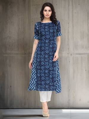 blue printed rayon A-line kurta 1