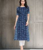 Indibelle blue printed rayon A-line kurta