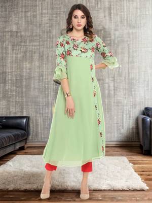 Light green printed crepe ethnic kurtis 6