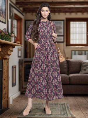 Grey printed cotton long-dresses 1