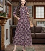 Grey printed cotton long-dresses