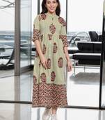 Indibelle Green printed cotton maxi-dresses