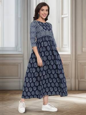Blue printed cotton maxi-dresses 1