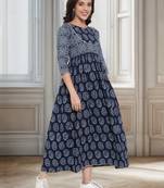 Blue printed cotton maxi-dresses