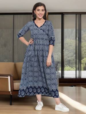 Blue printed cotton maxi-dresses 1