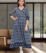 Indibelle Blue printed cotton maxi-dresses