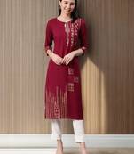 Maroon printed rayon kurtas-and-kurtis