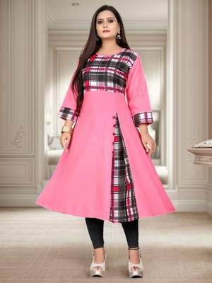 Pink printed cotton kurti 1