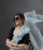 Kasee Women'S Sky Blue Embellished Poly Georgette Saree With Unstitched Blouse Piece