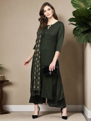 green plain rayon kurta-suits 1