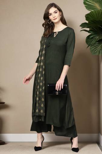 green plain rayon kurta-suits