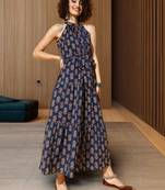 Blue printed cotton maxi-dresses