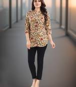 Beige printed crepe short-kurtis