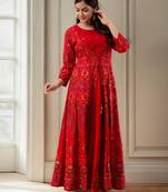 Women Paisley Frontslit Anarkali Kurta in Red