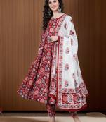 Red Printed Cotton Kurta Trouser With Dupatta Set