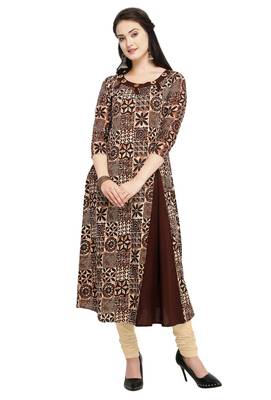 Coffee Cotton Printed  A-line Kurta pant 1
