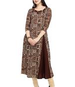 Coffee Pure Cotton Printed Women's A-line Kurta