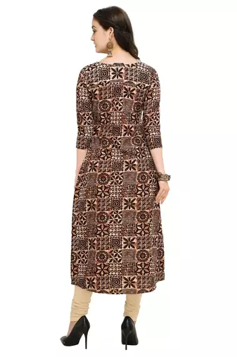 Coffee Cotton Printed  A-line Kurta pant