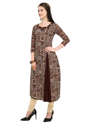 Coffee Cotton Printed  A-line Kurta pant 3