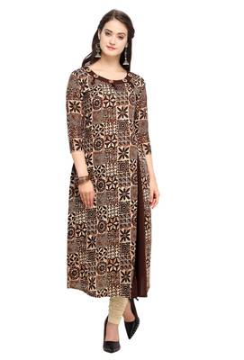 Coffee Cotton Printed  A-line Kurta pant 4