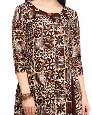 Coffee Cotton Printed  A-line Kurta pant 5
