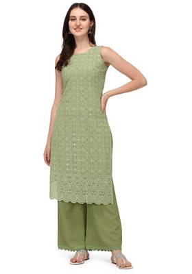 Green Schiffily Georgette  Kurta pant and Palazzo Set 2