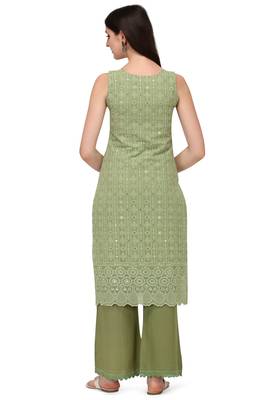 Green Schiffily Georgette  Kurta pant and Palazzo Set 3
