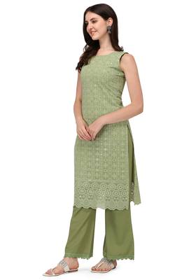Green Schiffily Georgette  Kurta pant and Palazzo Set 4
