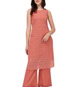 Dusty Orange Schiffily Georgette Women's Kurta and Palazzo Set