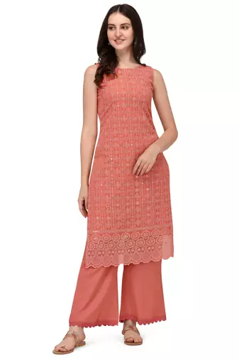 Orange Schiffily Georgette  Kurta pant and Palazzo Set