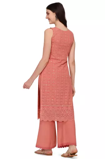 Orange Schiffily Georgette  Kurta pant and Palazzo Set