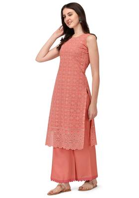 Orange Schiffily Georgette  Kurta pant and Palazzo Set 4