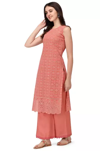 Orange Schiffily Georgette  Kurta pant and Palazzo Set