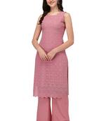 Dusty Pink Schiffily Georgette Women's Kurta and Palazzo Set