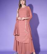 Rust Orange Embroidered Georgette  Kurta Palazzo and Dupatta Set